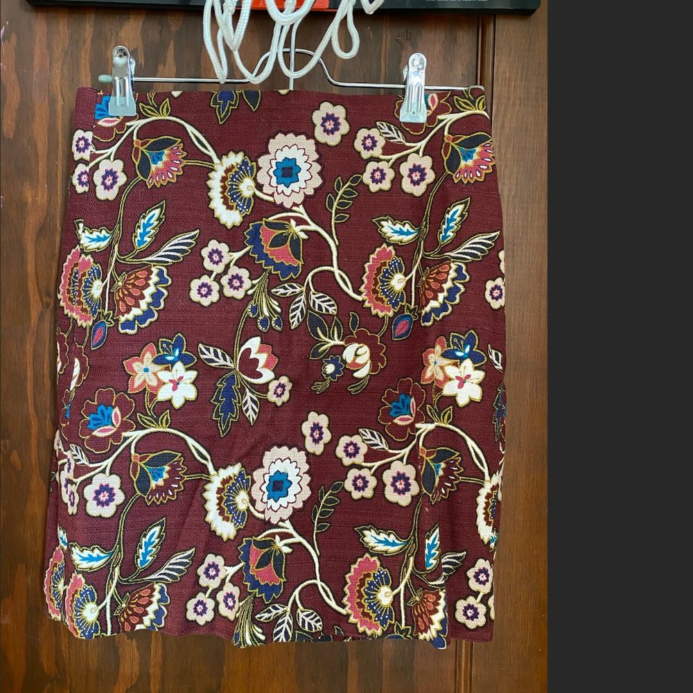 Loft Outlet Wine Floral Pencil Mini Skirt - Size 00P